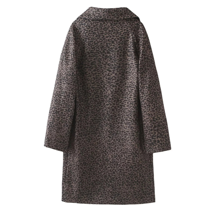 Damen nan oversized Mantel mit Leopardprint, Reverskragen, Zweiknopf‑Verschluss und aufgesetzten Eingrifftaschen Drune