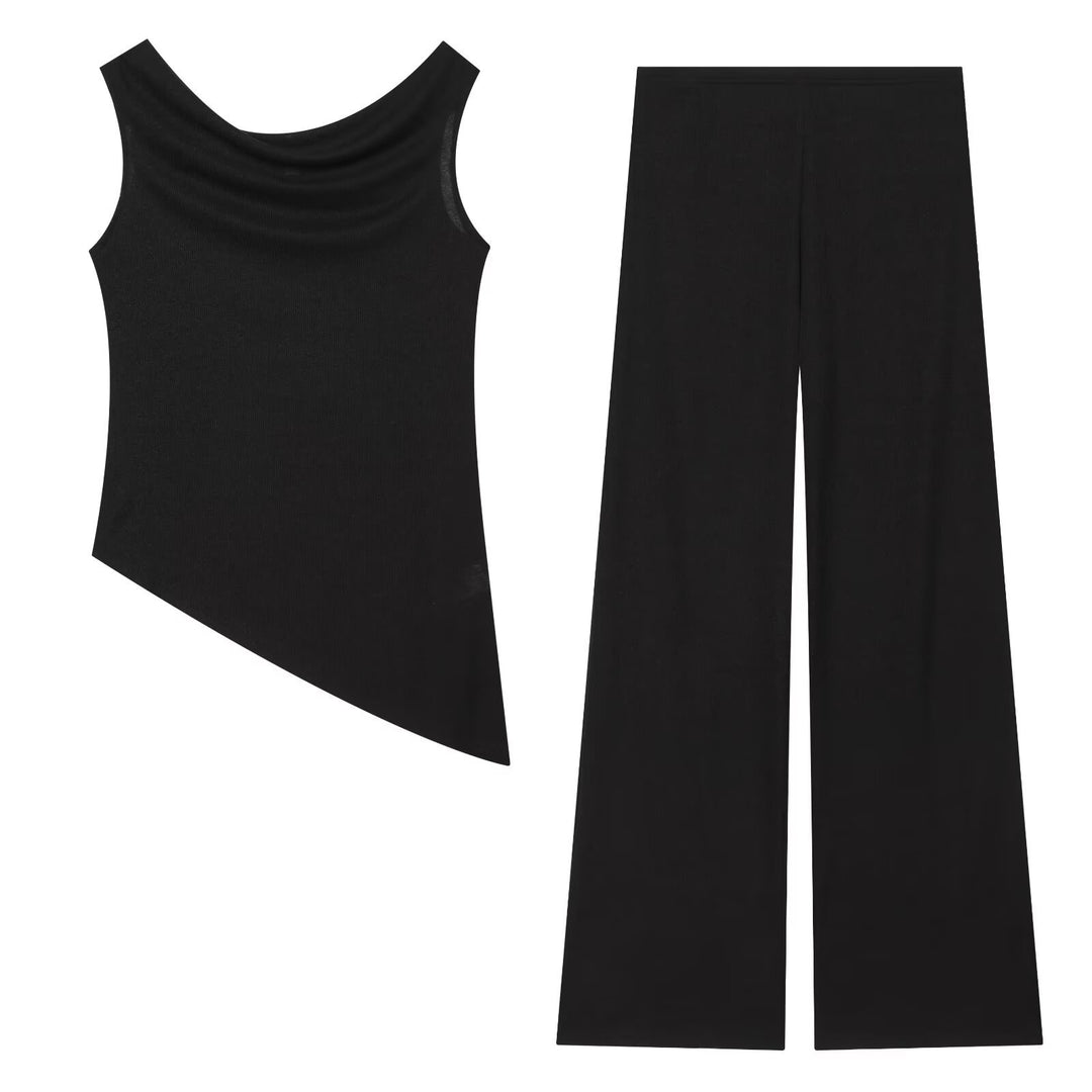 Damen Weite Strickhose mit hoher Taille und ausgestelltem Bein Drune