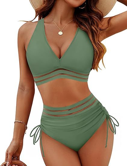 Damen Bikiniset mit verstellbarem Bund und sportlichem V-Ausschnitt Drune