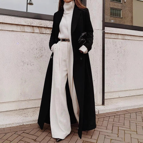 Damen Elegante Trenchcoat-Jacke mit langem Schnitt und Gürtel Drune
