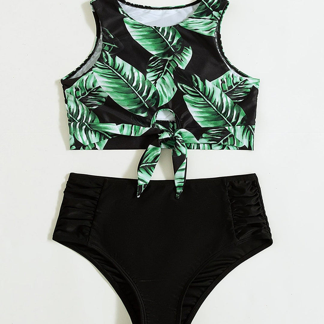 Damen Hochgeschnittener Bikini mit knotenförmigem Oberteil Drune