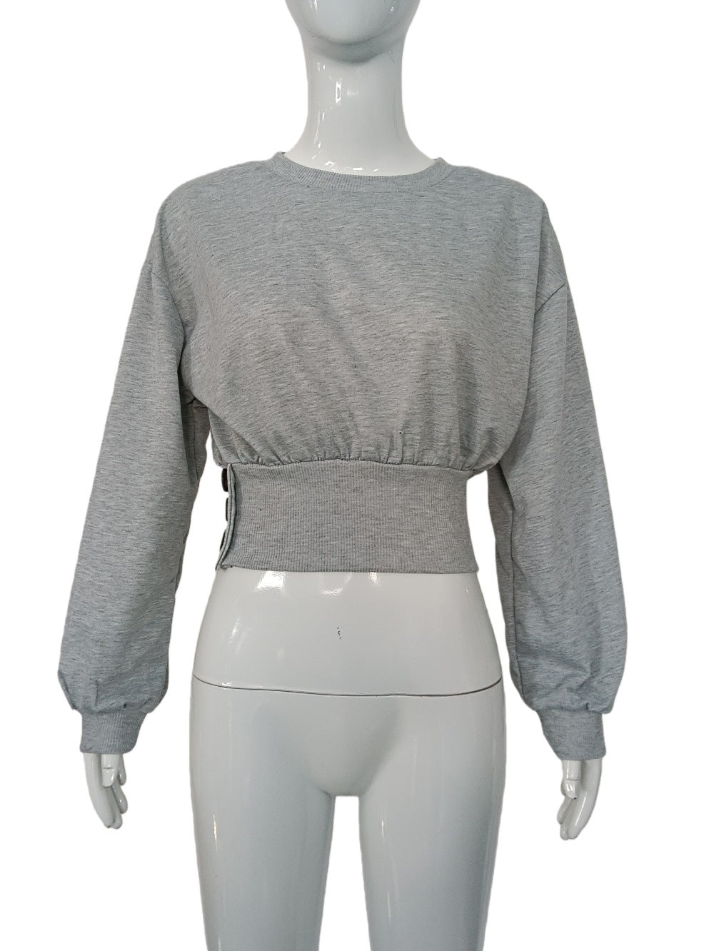 Damen Kurz geschnittenes Sweatshirt mit breitem Rippbund und Seitendruckknöpfen Drune