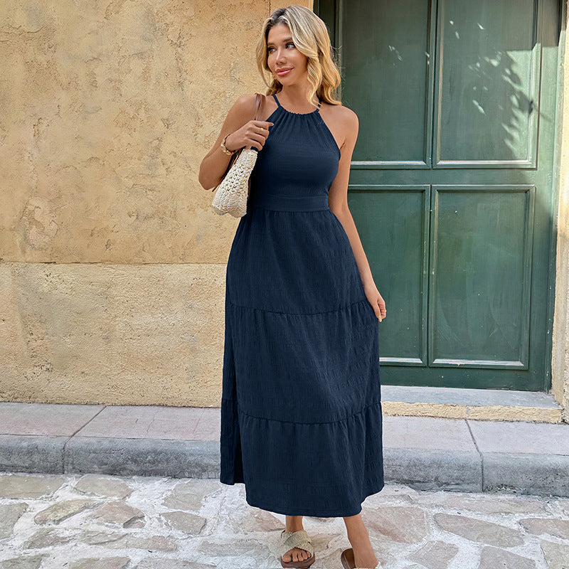 Damen Maxikleid mit Spaghettiträgern und voluminösem Rock Drune
