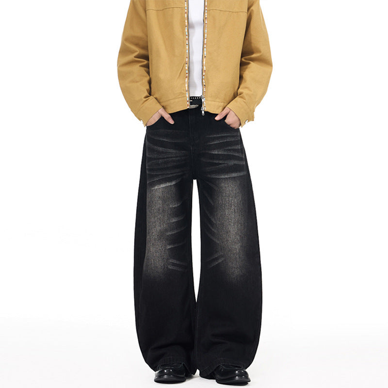 Herren Extrabreite Palazzo-Denim-Jeans mit tiefem Schritt und Used-Effekt Drune