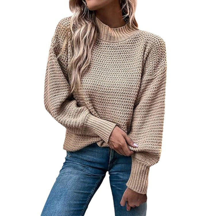 Damen Grobstrickpullover mit hohem Kragen und lässiger Passform Drune