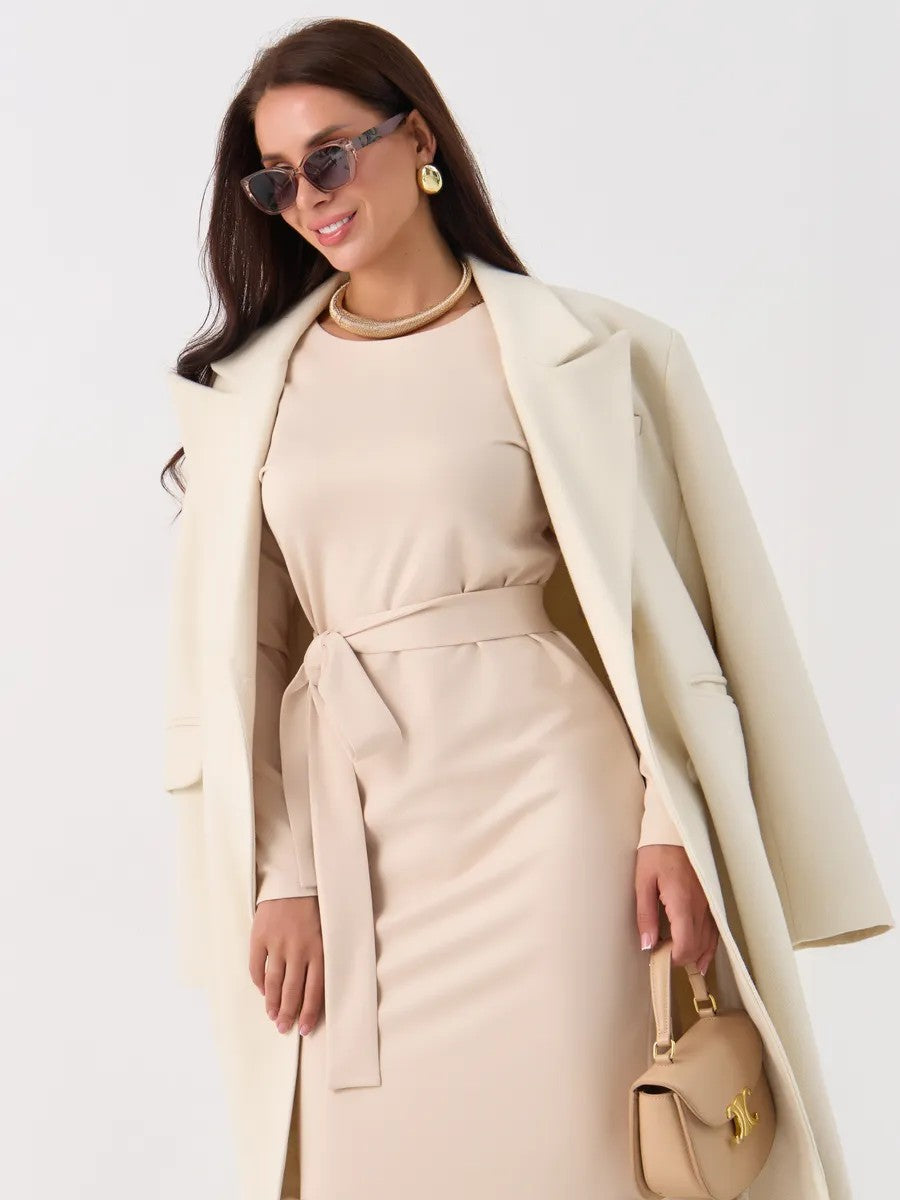 Drune | Rundhalsausschnitt Langarm Knoten Taille Pullover Kleid