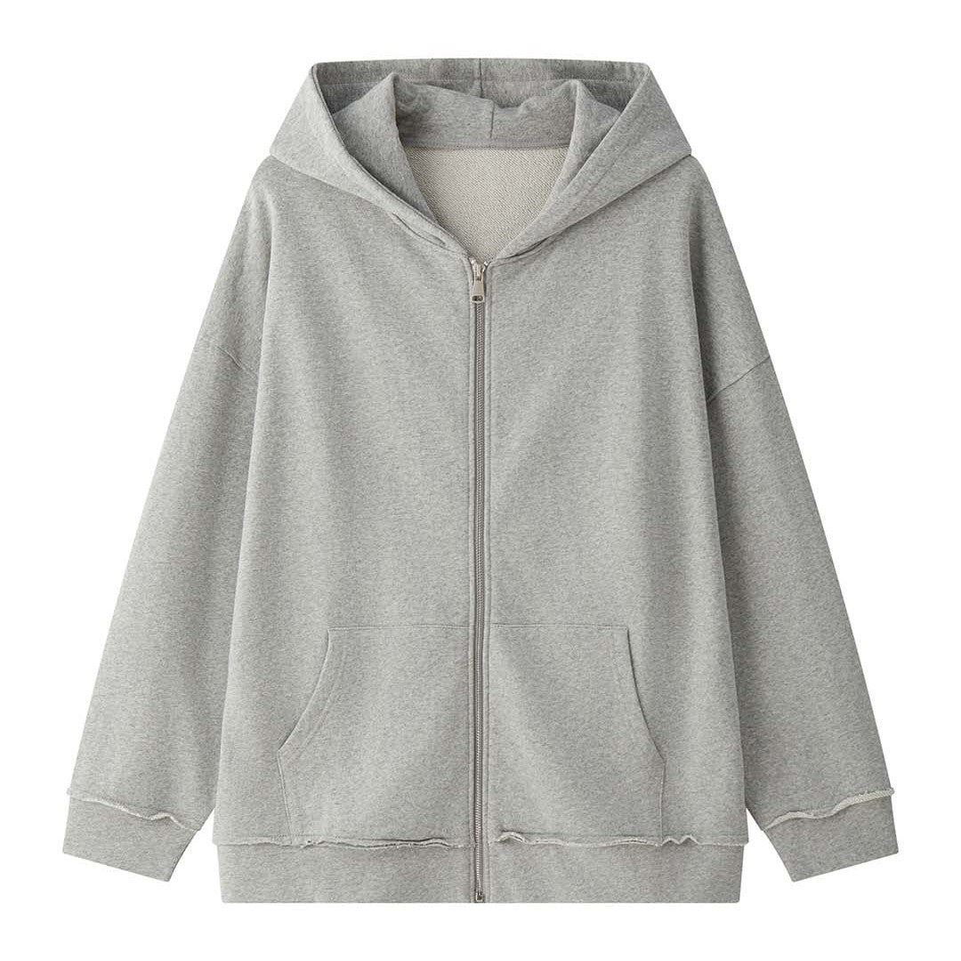 Damen Relaxed-Zip‑Hoodie im Used‑Look mit ausgefransten Kanten Drune