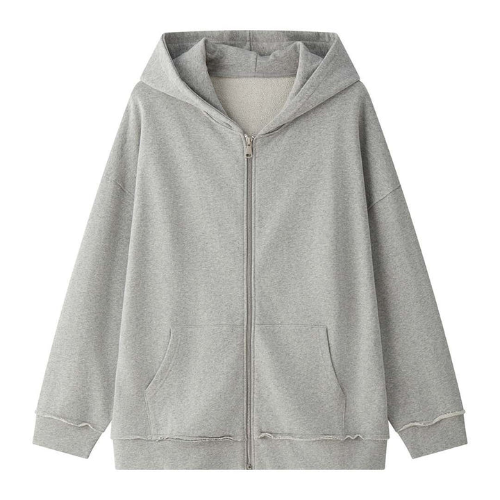 Damen Relaxed-Zip‑Hoodie im Used‑Look mit ausgefransten Kanten Drune