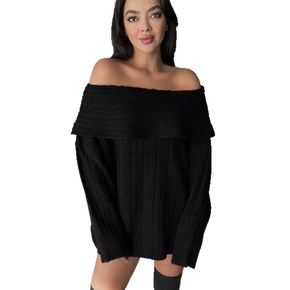 Damen Oversized Strickpullover mit schulterfreiem Design und feiner Rippstruktur Drune