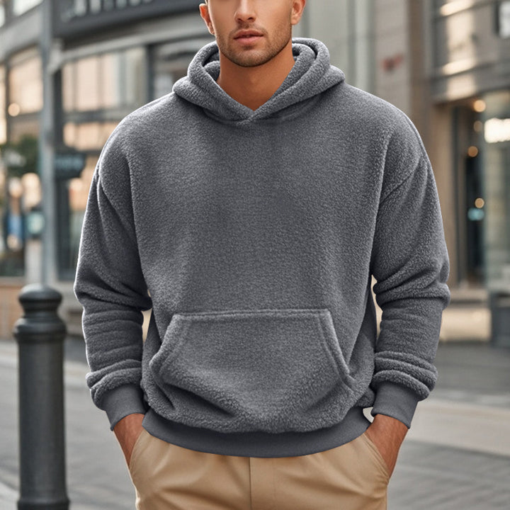 Herren Sherpa-Kapuzenpullover im Teddy-Fleece mit Kängurutasche und Rippbündchen Drune