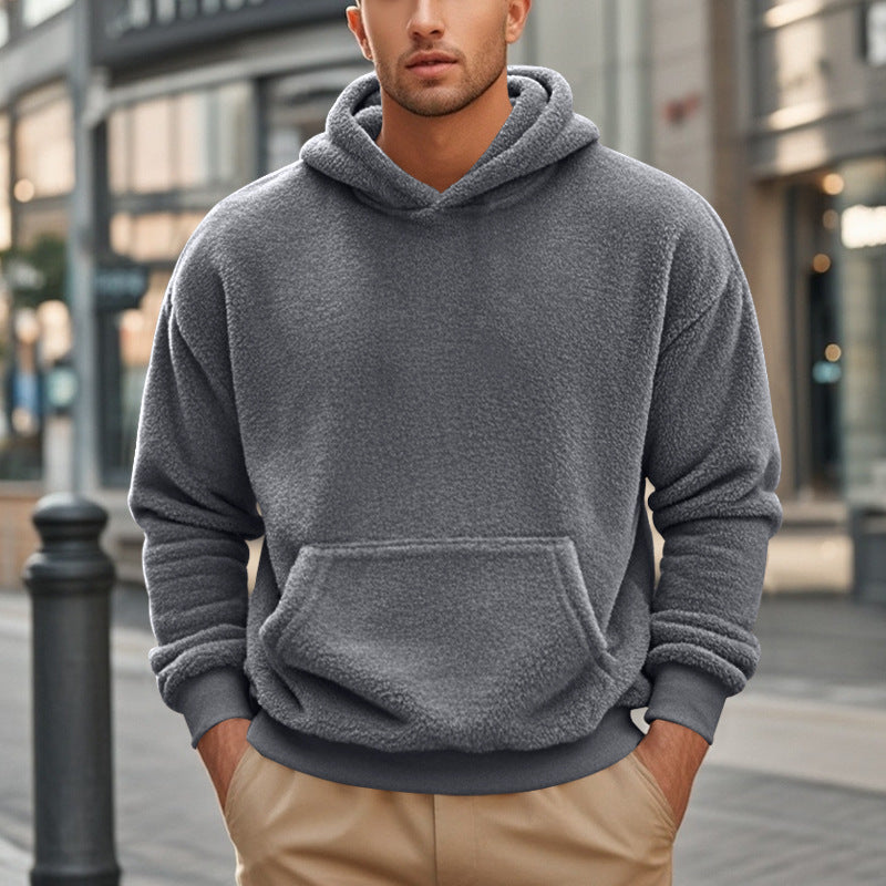 Herren Hoodie aus kuscheligem Teddy-Fleece mit Kängurutasche und breiten Bündchen Drune