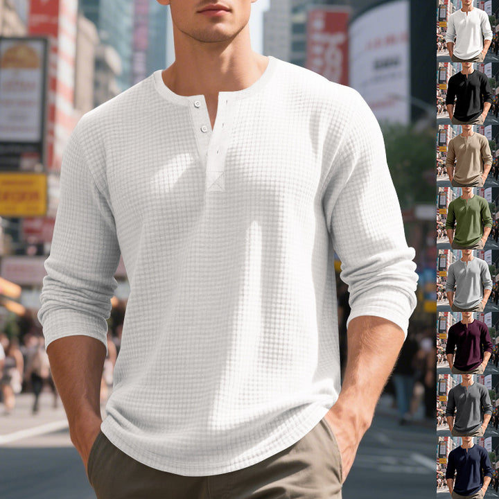 Herren nan thermoregulierendes Waffel-Thermalshirt mit Kurzknopfleiste und gerundetem Saum Drune