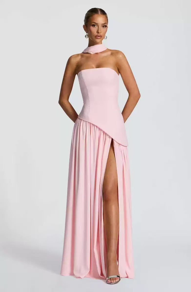 Damen Bodenlanges Maxikleid mit schulterfreiem Design und elegantem Schlitz Drune
