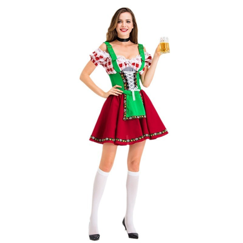 Damen nan Party-Dirndl Minikleid im Oktoberfeststil mit verstellbaren Trägern, Spitzenbesatz und bestickter Schürzenapplikation Drune