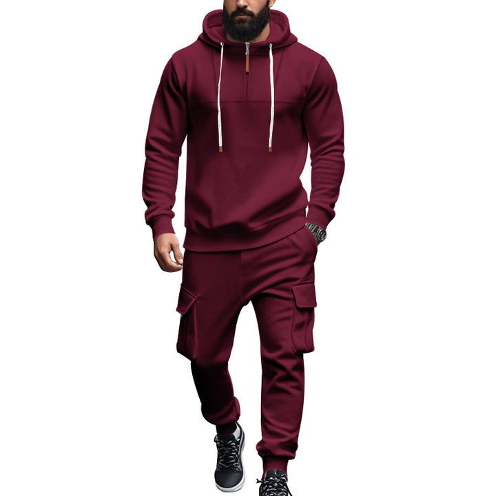 Herren nan Kapuzensweatshirt- und Jogger-Set im Cargo‑Stil mit kurzem Brustreißverschluss und aufgesetzten Klappentaschen Drune