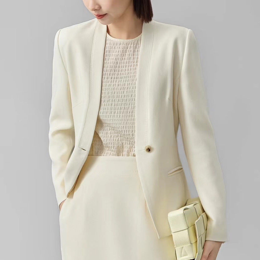 Damen Figurbetonter Ein-Knopf-Blazer mit minimalistischer V-Front und Einschubtaschen Drune