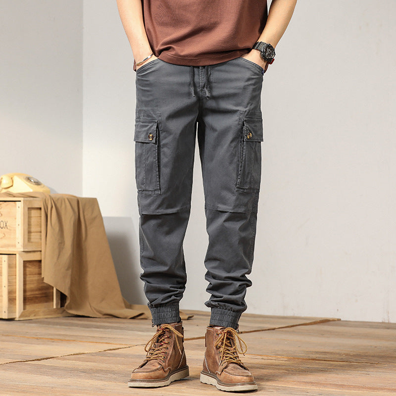 Herren Multifunktionale Canvas-Cargohose im Joggerstil mit elastischem Knöchelabschluss, Klappentaschen und Knieverstärkung Drune