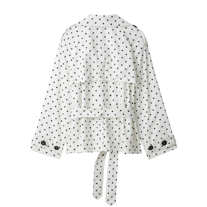 Damen Gepunkteter Cropped Trenchcoat mit Taillengürtel und doppelreihiger Knopfleiste Drune