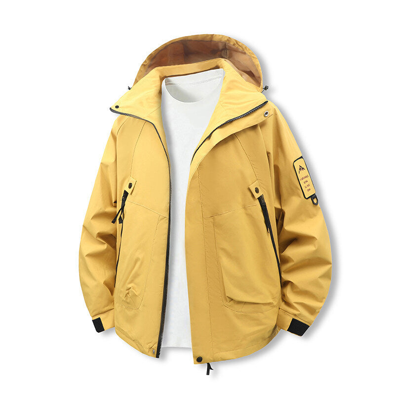 Herren funktionale und wasserabweisende Outdoor-Jacke mit verstellbarem Kapuzenkragen Drune