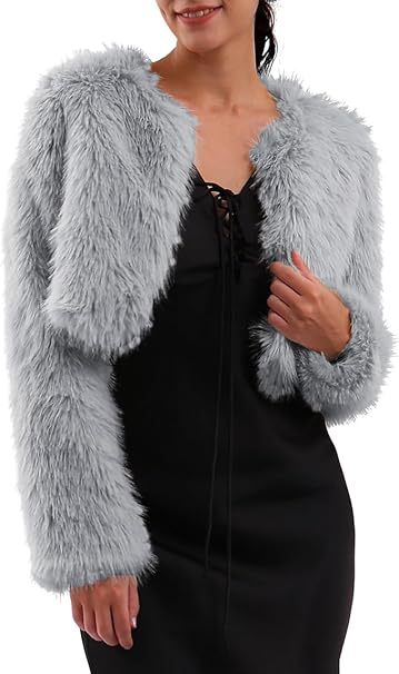 Damen Flauschige Kurzjacke mit offenem Schnitt Drune