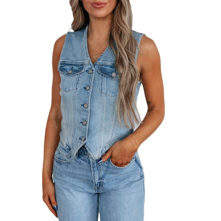 Damen Denim Weste mit Knopfleiste und modernen Schnittrahmen Drune