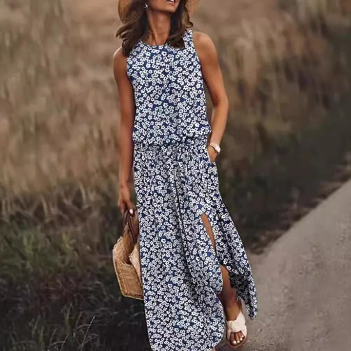Damen Maxikleid mit floralem Schnitt und bequemen Taschen Drune