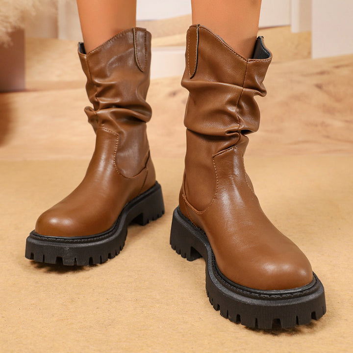 Damen nan robuste Chelsea-Plateau-Stiefelette mit grober Profilsohle und Filz-Einsätzen Drune