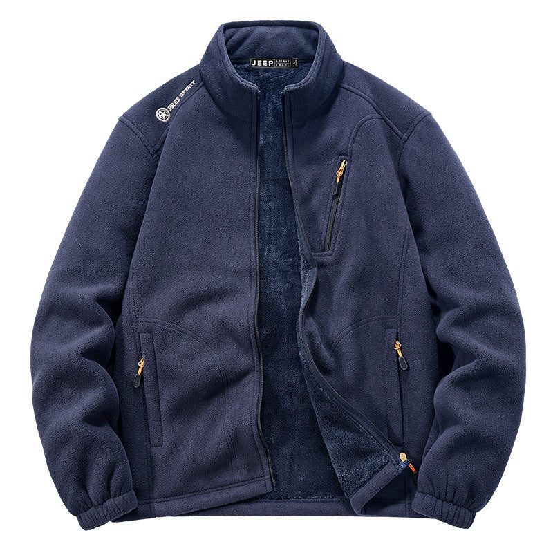 Herren Thermo‑Fleecejacke mit Sherpa‑Innenfutter, Stehkragen und Reißverschlusstaschen Drune