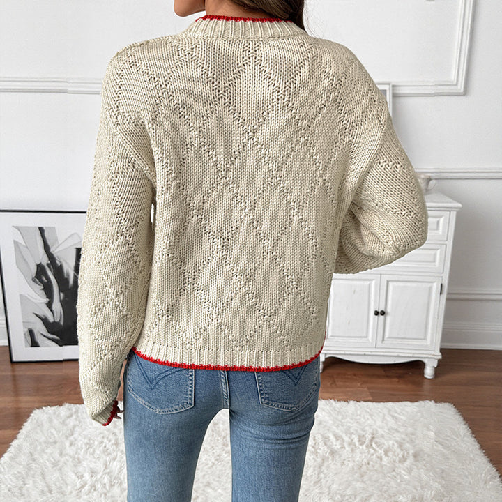 Damen Gemusterter Strickpullover mit Fischmotiv Drune