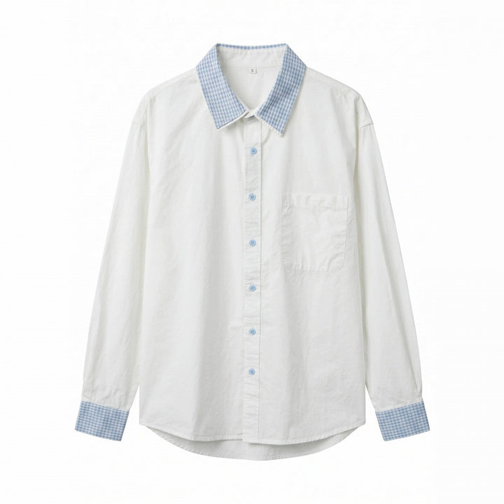 Unisex Oversize Baumwoll-Hemd mit kontrastiertem Vichykaro-Kragen und Manschetten Drune
