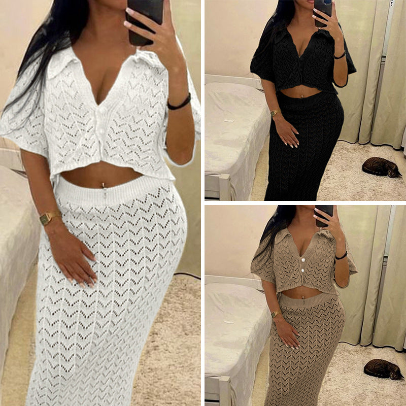 Damen Häkel-Midi-Kleid mit festem Bund und luxuriösem Schnitt Drune
