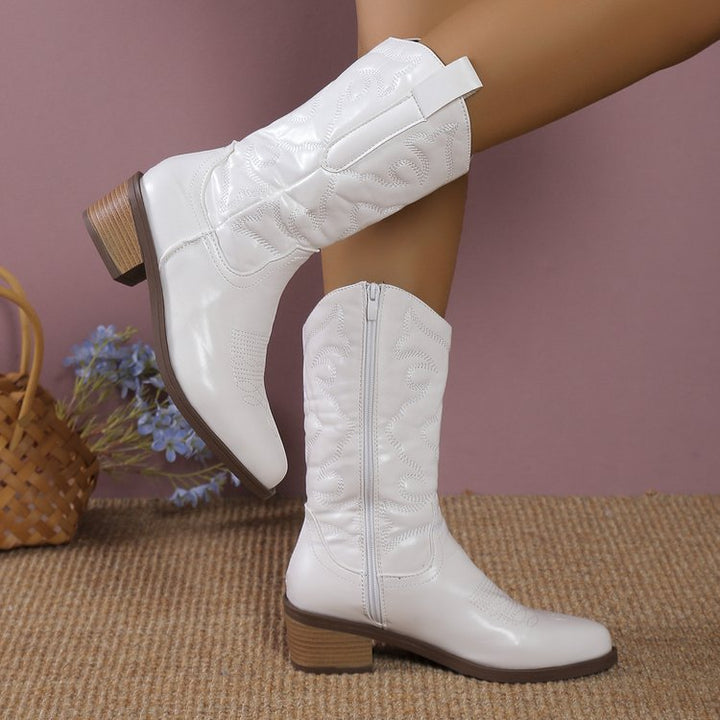 Damen nan Cowboystiefel mit mittelhohem Blockabsatz und seitlichem Reißverschluss Drune