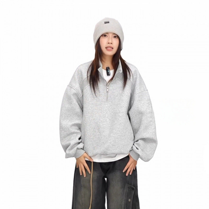 Unisex Halbzip-Sweatshirt mit Raglanärmeln, Eingrifftaschen und geripptem Saum Drune
