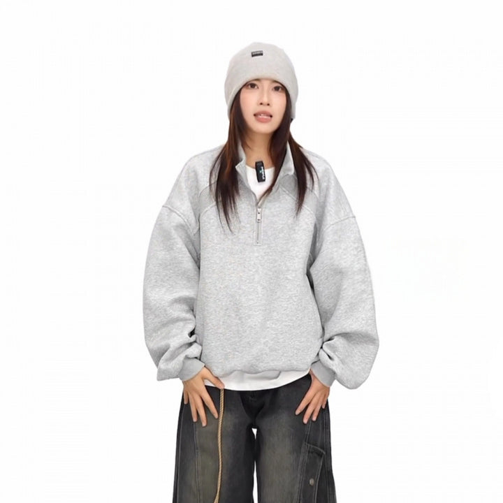 Unisex Halbzip-Sweatshirt mit Raglanärmeln, Eingrifftaschen und geripptem Saum Drune