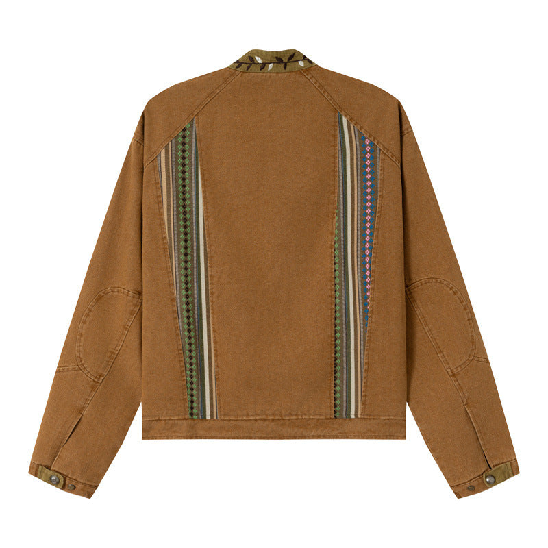 Damen Kurzer Canvas-Blouson mit gewebter Ethno‑Streifenfront und Pattentaschen Drune