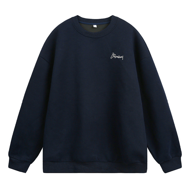 Unisex Minimalistisches Boxy-Sweatshirt mit kleinem Script-Logo und Fleece-Innenfutter Drune