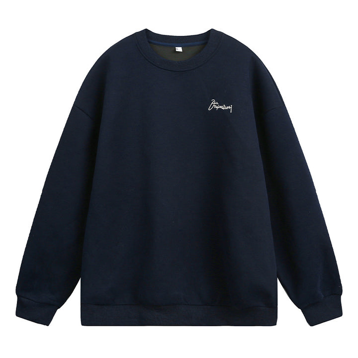 Unisex Minimalistisches Boxy-Sweatshirt mit kleinem Script-Logo und Fleece-Innenfutter Drune