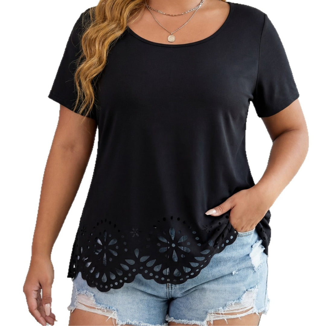 Damen modisches T-Shirt mit floralen Lochdetails Drune