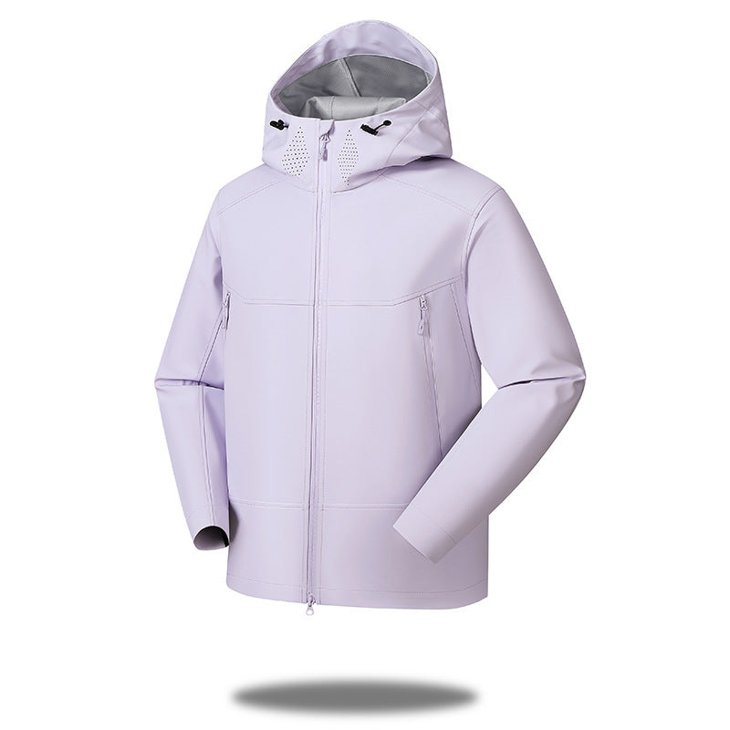 Damen Wasserdichte Softshell-Outdoorjacke mit minimalistischer Silhouette und Belüftungsperforation am Kragen Drune