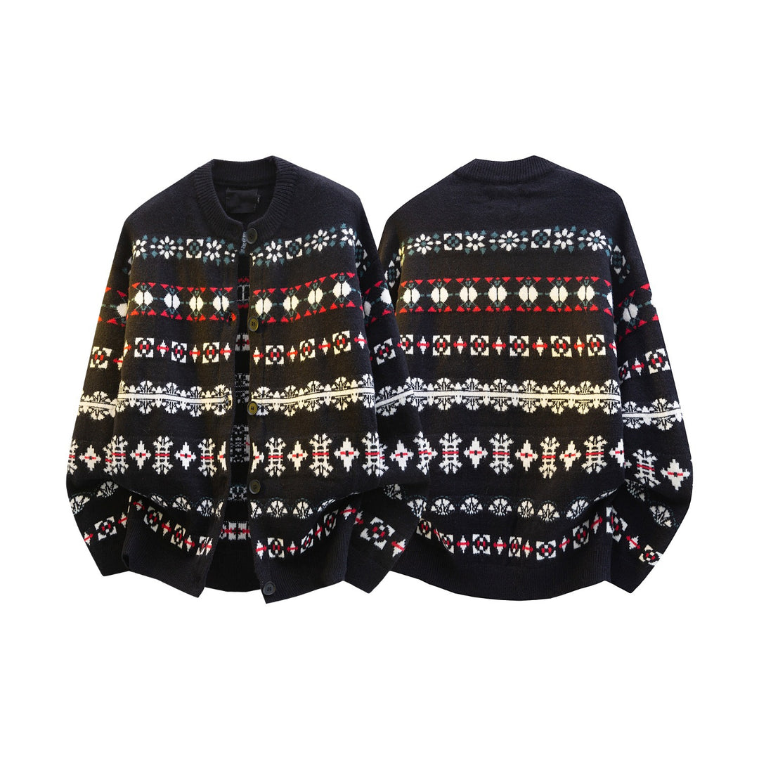 Damen Norwegermuster Strickcardigan mit Knopfleiste und Oversize-Schnitt Drune