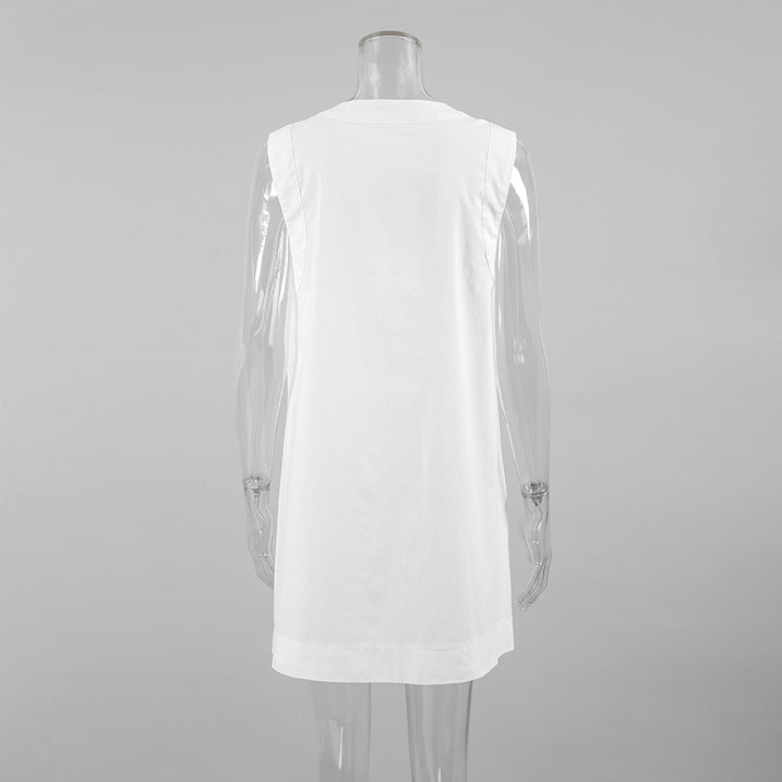 Damen Leichter Leinen-Kleid mit V-Ausschnitt Drune
