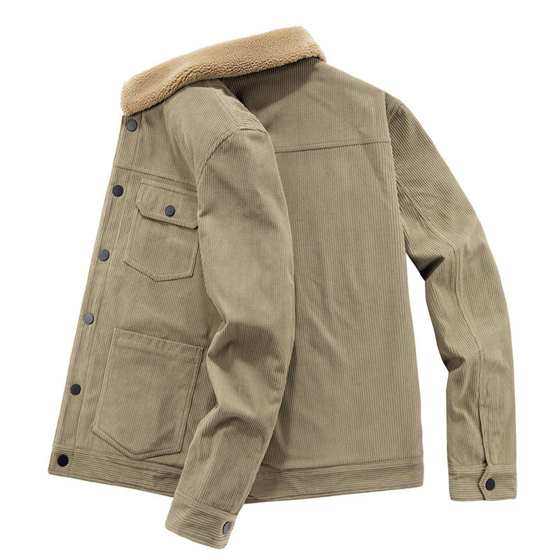 Herren Cord-Truckerjacke mit wärmender Sherpa-Isolierung und aufgesetzten Pattentaschen Drune