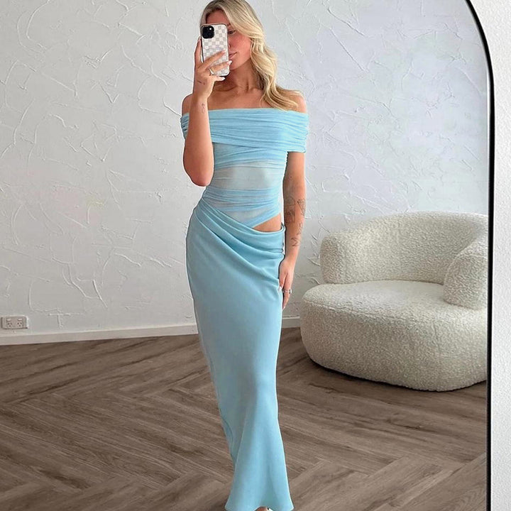 Damen elegantes Off-Shoulder Maxikleid mit figurformendem Wickeldesign Drune