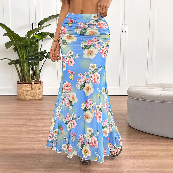 Damen maxilange Sommerrock mit floralen Mustern und fließendem Schnitt Drune