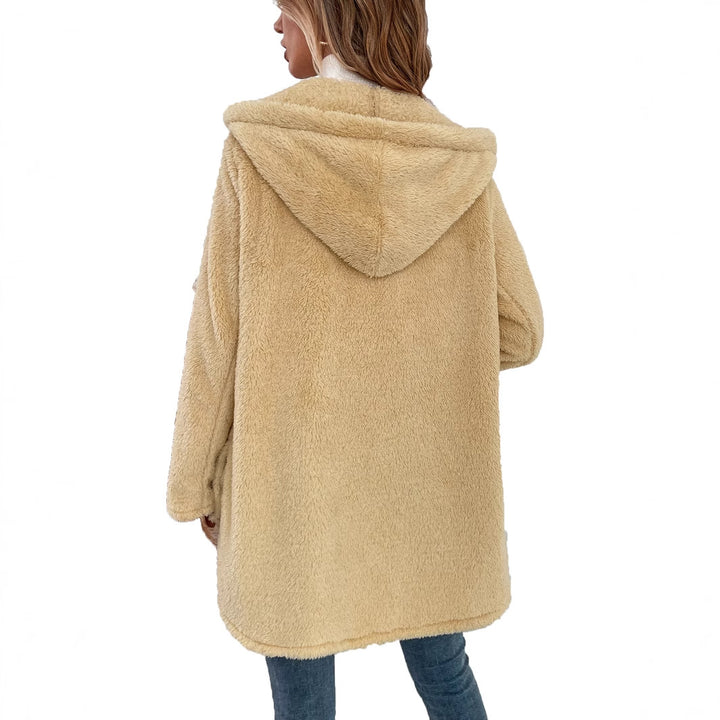 Damen flauschige Übergangsjacke mit Kapuze und Knopfverschluss Drune