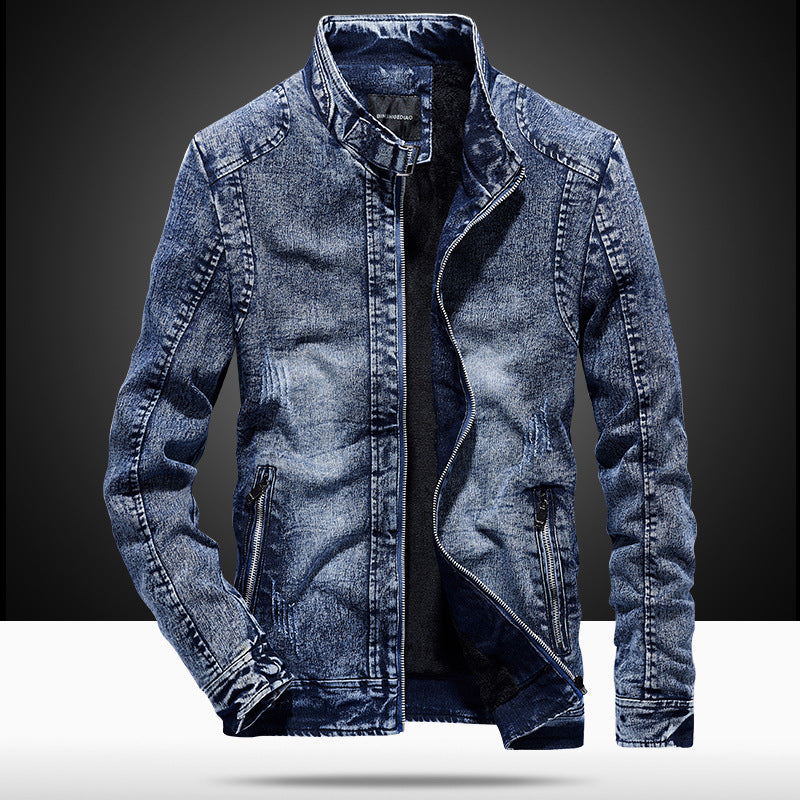 Herren Slim‑Fit Jeansjacke mit Stehkragen und Vintage‑Waschung Drune