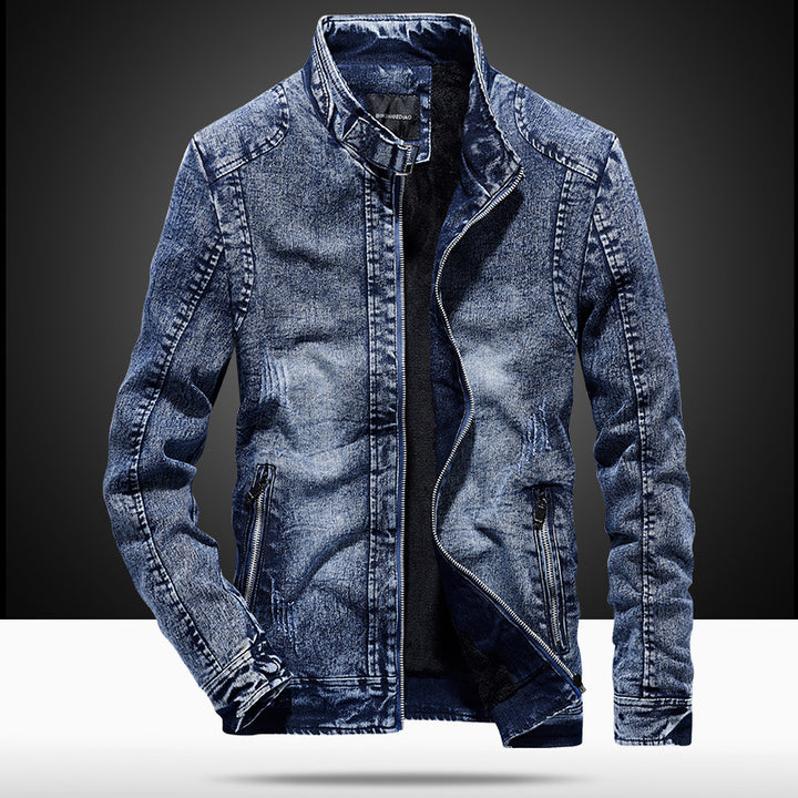 Herren Slim‑Fit Jeansjacke mit Stehkragen und Vintage‑Waschung Drune