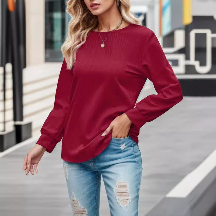 Damen modisches Oberteil mit elegantem Rippmuster und voluminösen Ärmeln Drune
