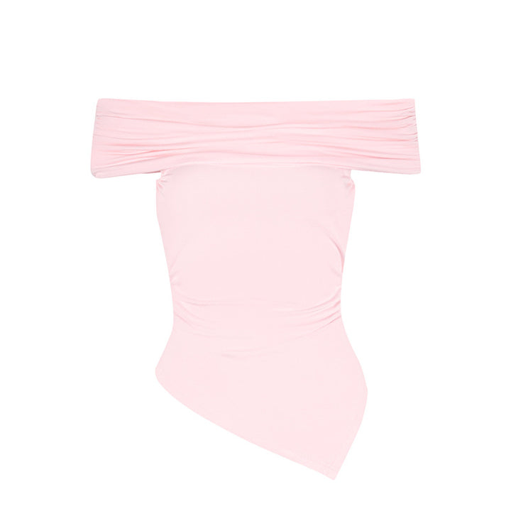 Damen Off-Shoulder Blusenshirt mit asymmetrischem Saum und Raffung Drune