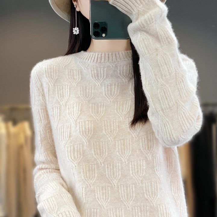 Damen Weicher Mohair‑Look Rundhalspullover mit erhabener Tulpenstruktur Drune